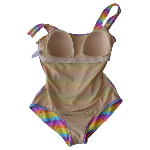 Girl Howdy Rainbow Stripe One Piece Swimsuit Size 12 Made in USA Retro Swimwear - Picture 7 of 7